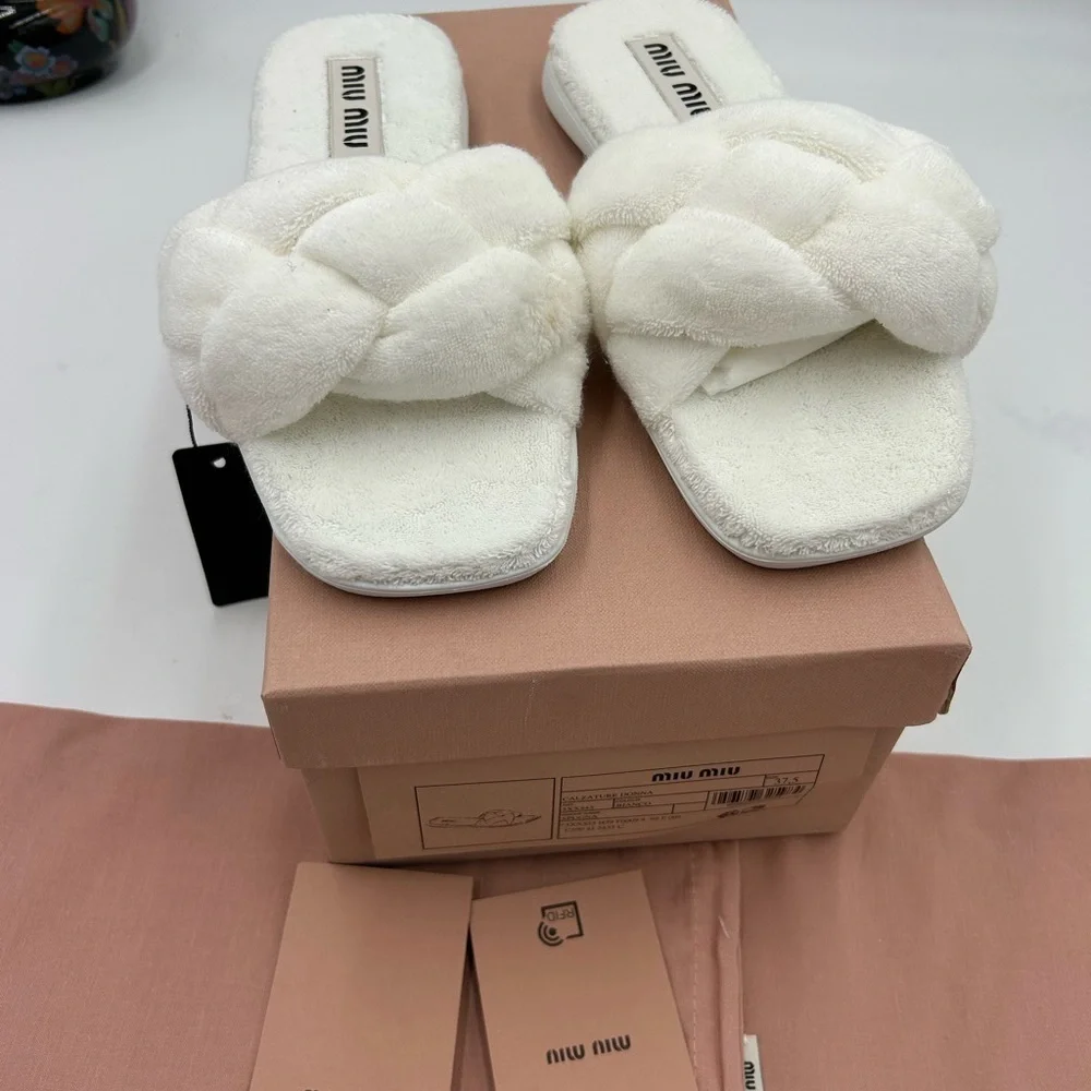 Women's Miu Miu Terry cloth slide sandals size 37.5 made in Italy - Picture 8 of 10